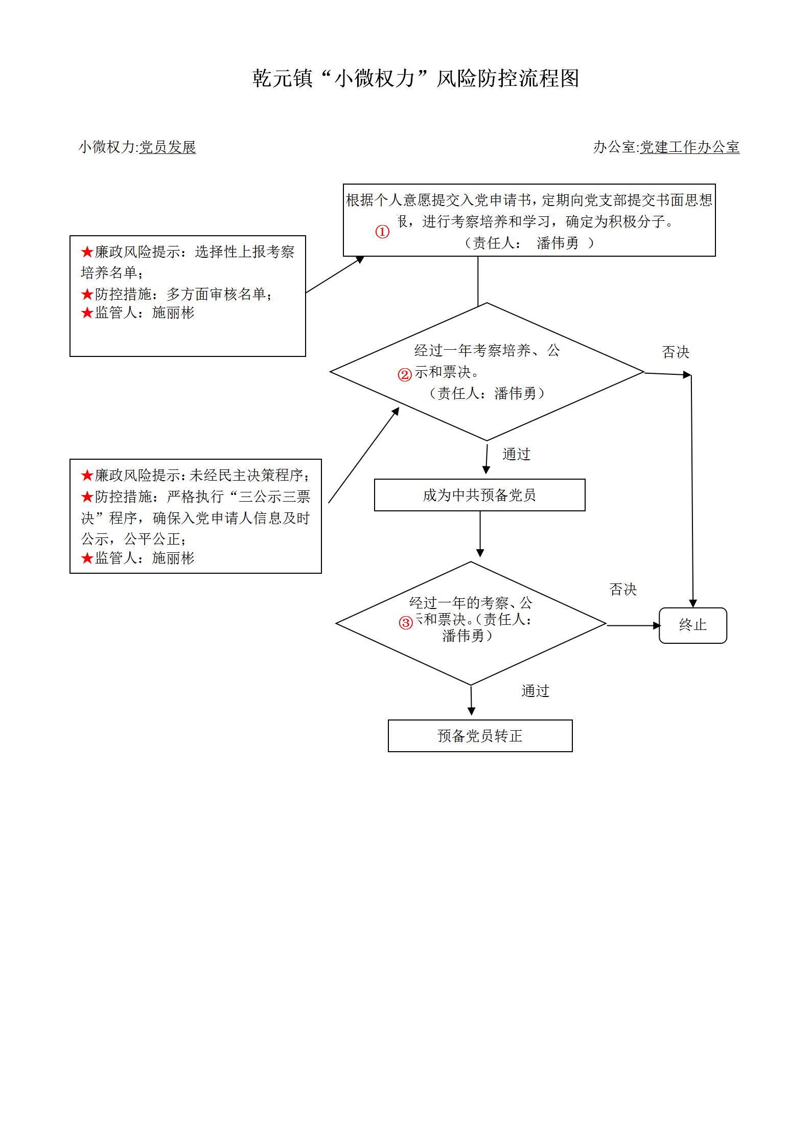 乾元镇党员发展"小微权力"风险防控流程图