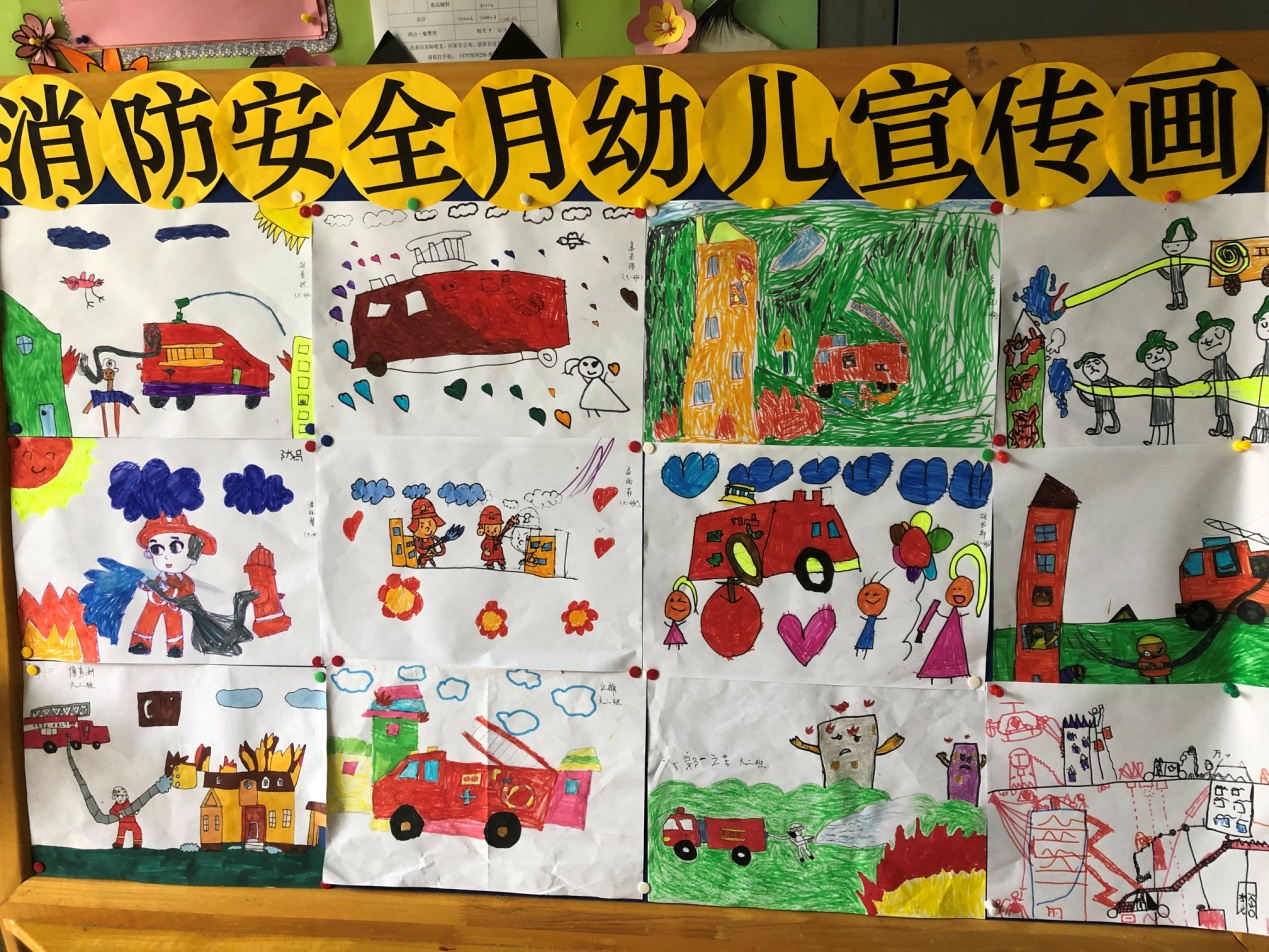 幼儿园大班组消防安全绘画活动展板照片